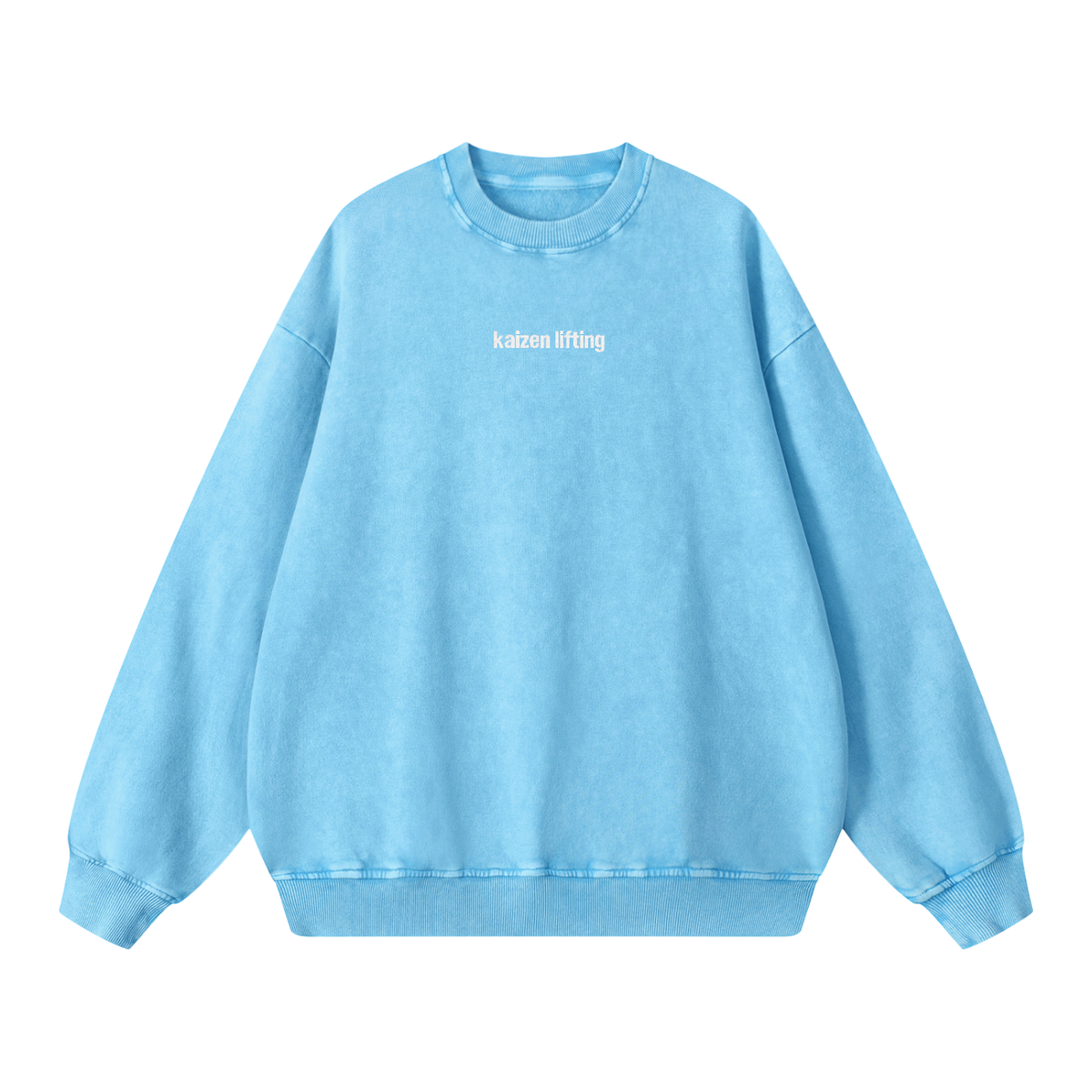 kaizen,lifting,crewneck,sweatshirt,snow,wash,embroidered,washed,heavyweight,360,gsm,gymwear,cotton,unisex
