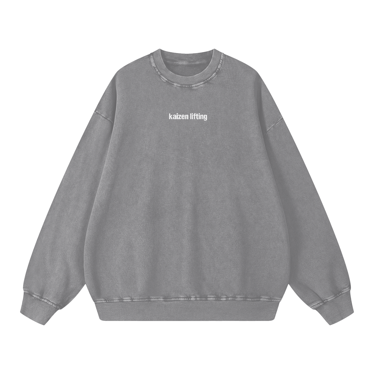 kaizen,lifting,crewneck,sweatshirt,snow,wash,embroidered,washed,heavyweight,360,gsm,gymwear,cotton,unisex