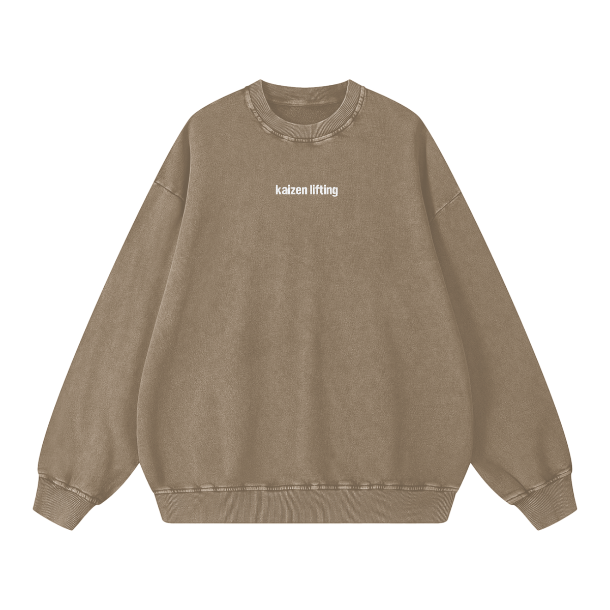 kaizen,lifting,crewneck,sweatshirt,snow,wash,embroidered,washed,heavyweight,360,gsm,gymwear,cotton,unisex