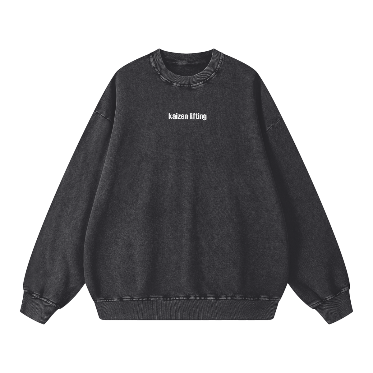 kaizen,lifting,crewneck,sweatshirt,snow,wash,embroidered,washed,heavyweight,360,gsm,gymwear,cotton,unisex