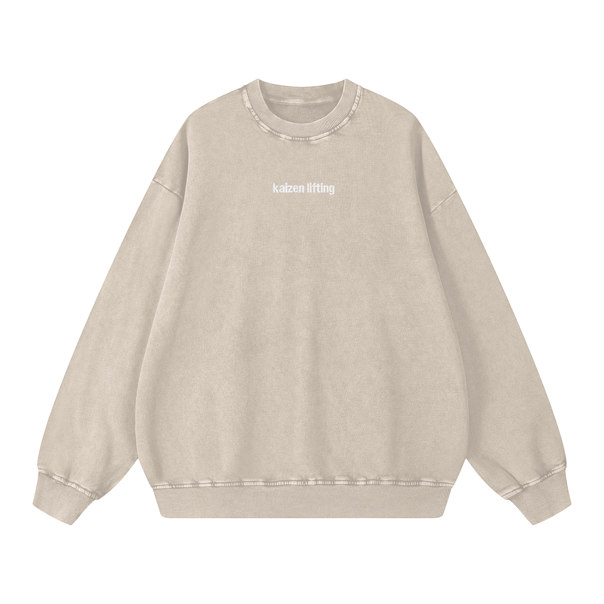 kaizen,lifting,crewneck,sweatshirt,snow,wash,embroidered,washed,heavyweight,360,gsm,gymwear,cotton,unisex