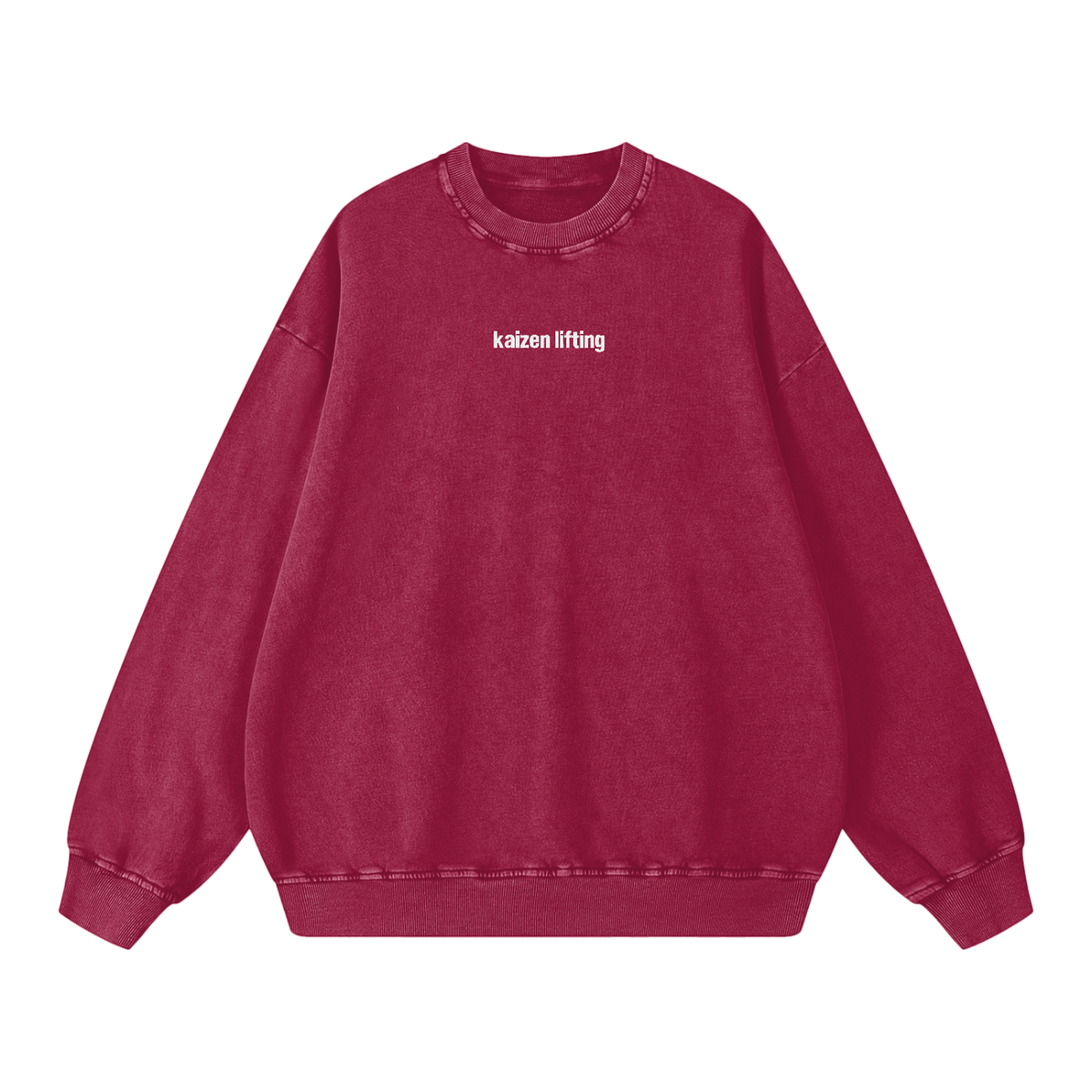 kaizen,lifting,crewneck,sweatshirt,snow,wash,embroidered,washed,heavyweight,360,gsm,gymwear,cotton,unisex