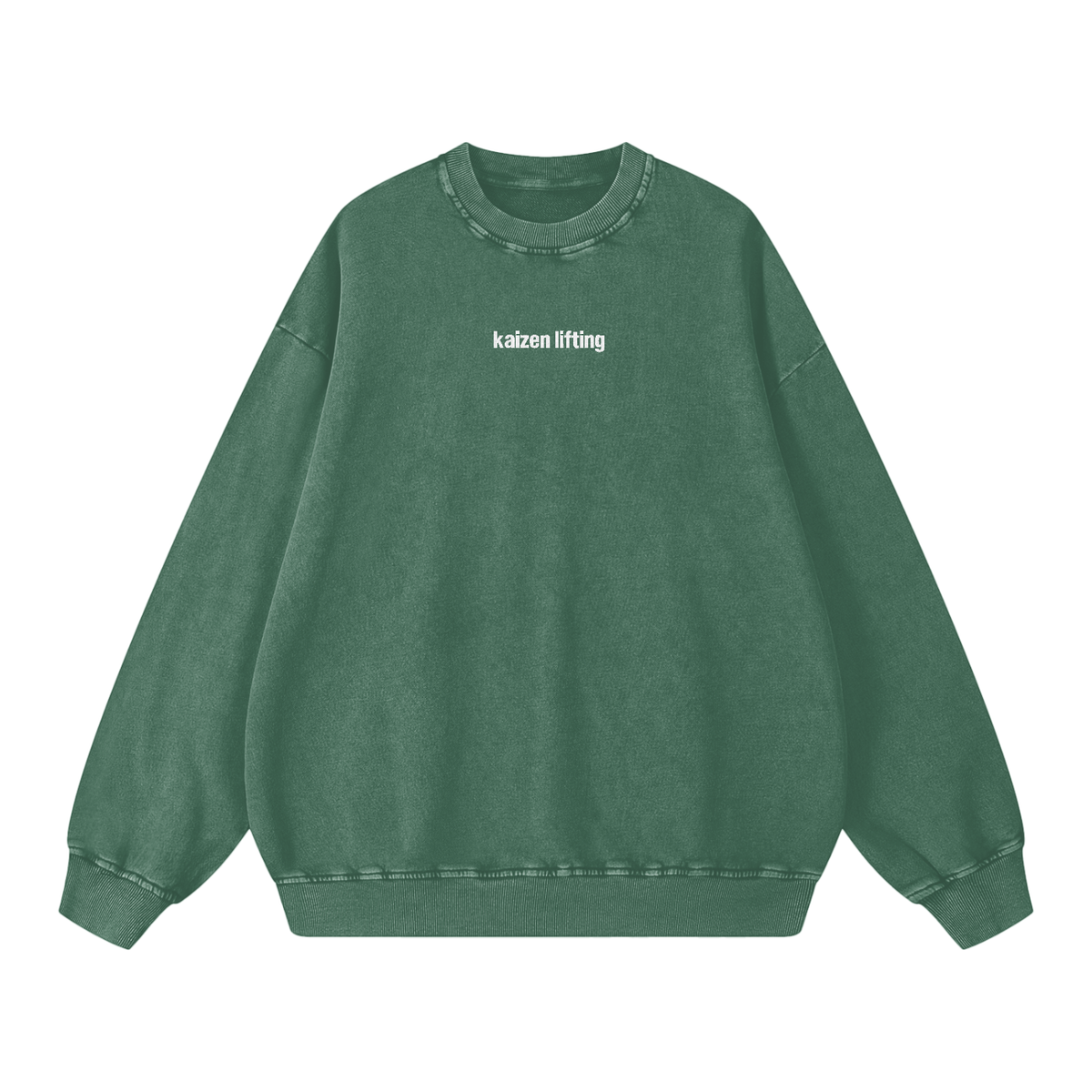 kaizen,lifting,crewneck,sweatshirt,snow,wash,embroidered,washed,heavyweight,360,gsm,gymwear,cotton,unisex