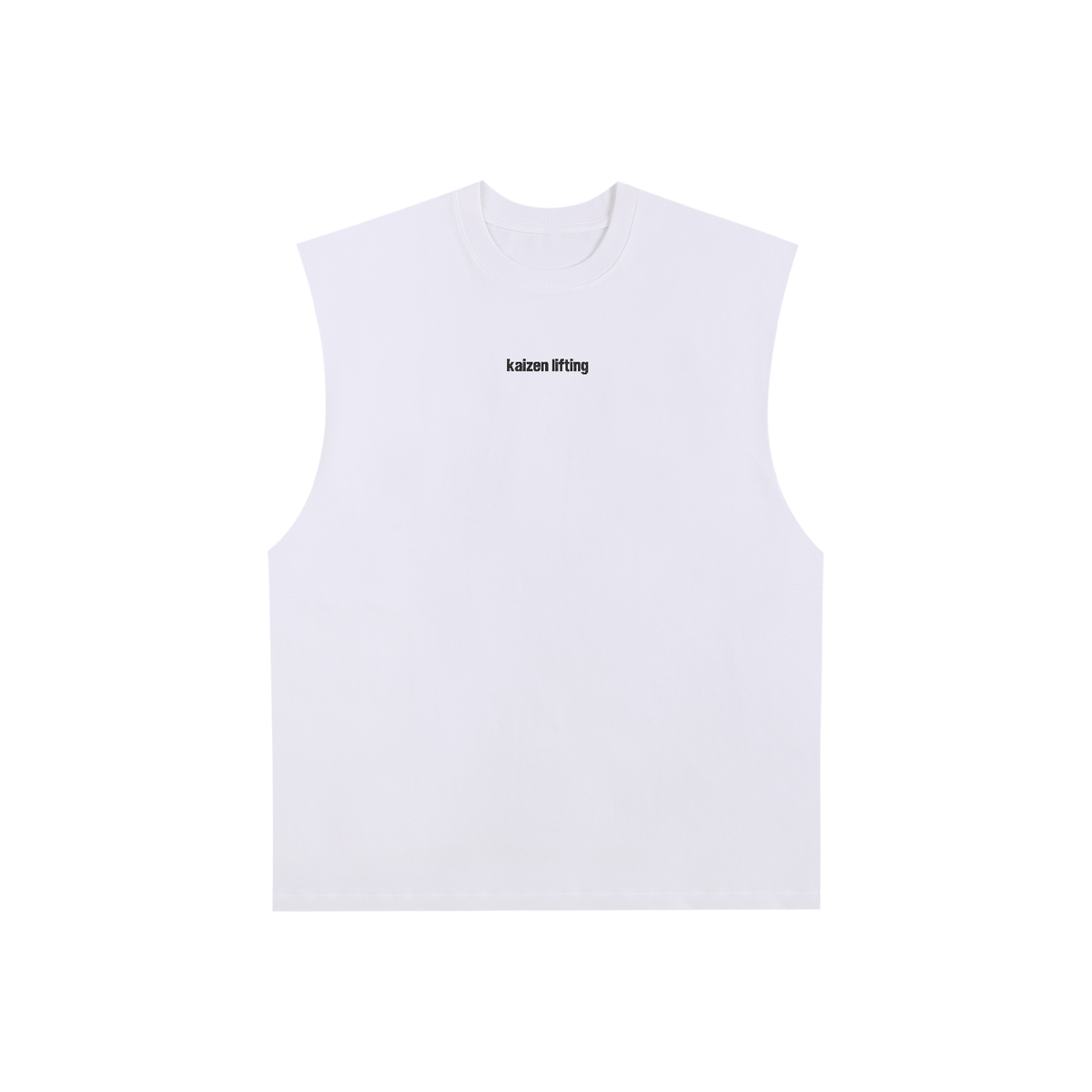 tank,top,sleeveless,tee,cut,off,muscle,raw,edge,drop,arm,embroidered,cotton,pure,heavyweight,230,GSM,loose,fit,oversized,unisex,kaizen,lifting,streetwear,gym,apparel,wear